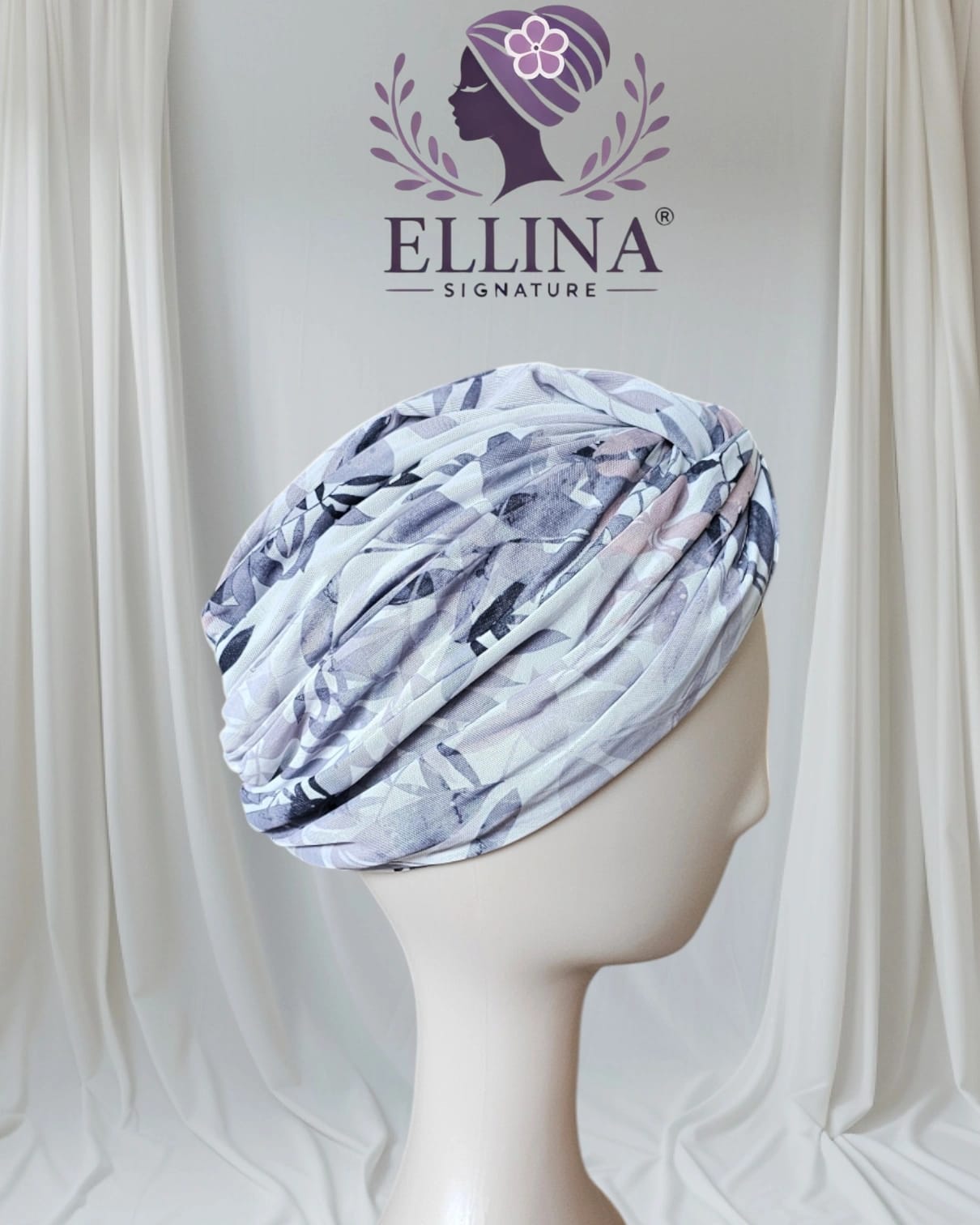 D40 - Lace Turban, Grey Color with Pattern