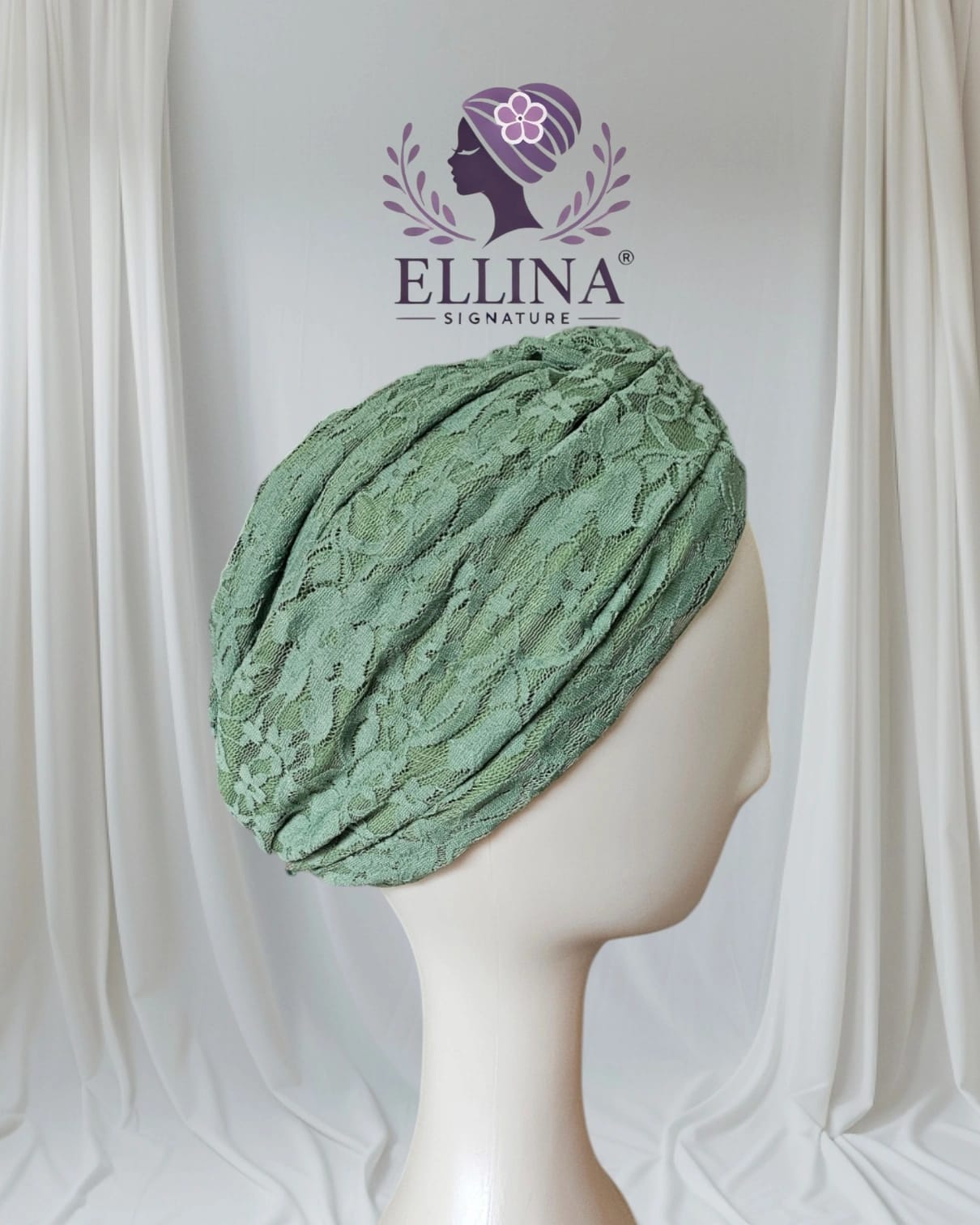 D32 - Turban en Dentelle, Couleur Vert Kaki