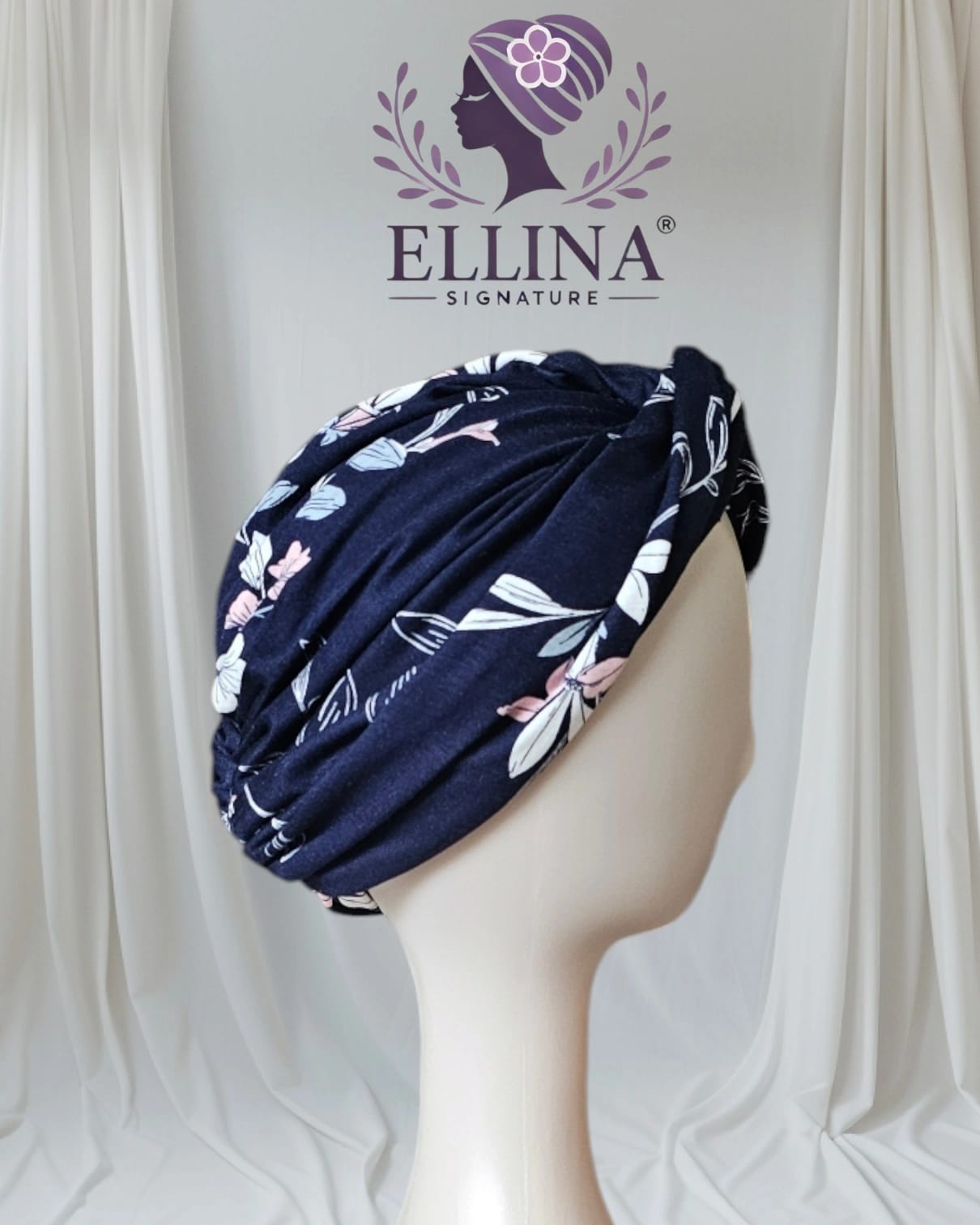 C31 - Lycra Turban, Midnight Blue Color with Pattern