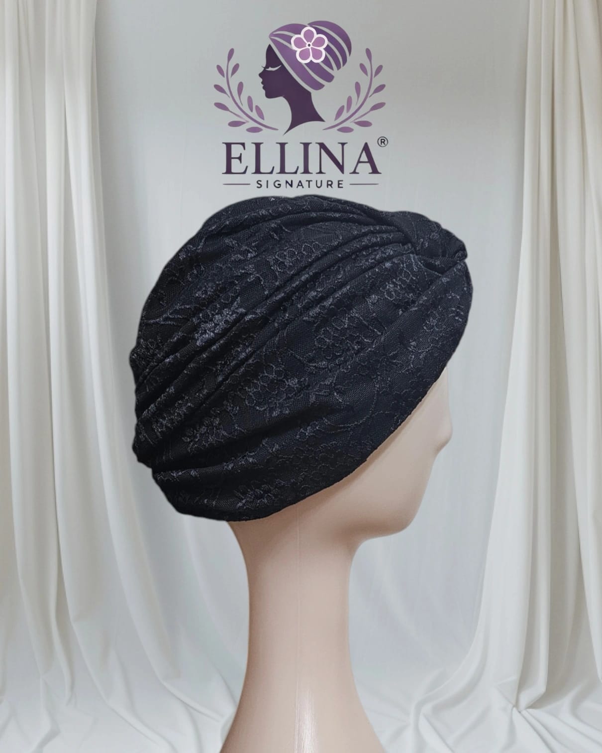 D43 - Turban en Dentelle, Couleur Noire