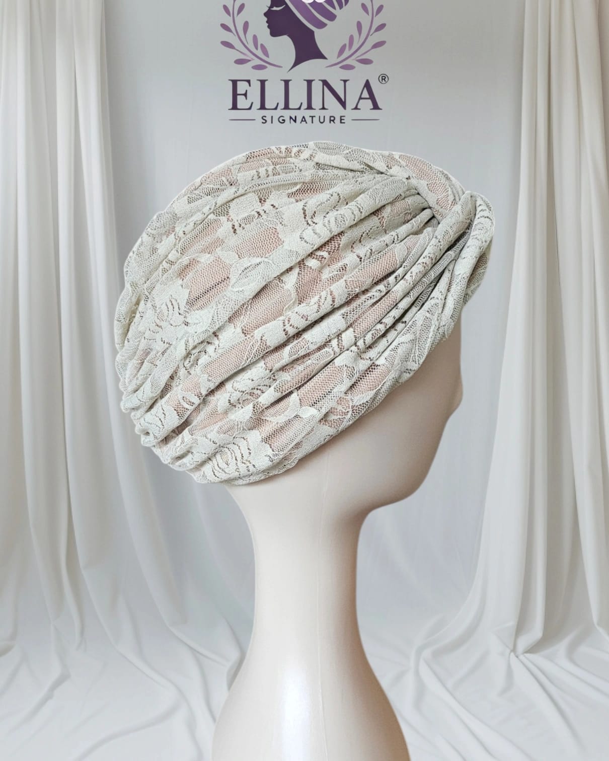 D37 - Turban en Dentelle, Couleur Beige