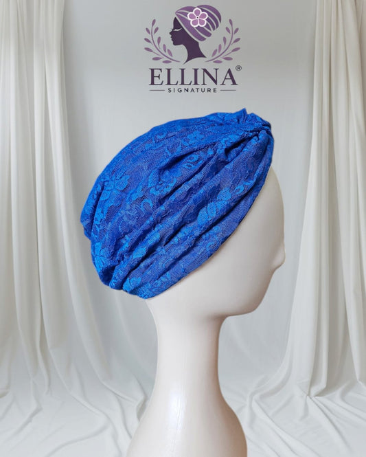 D42 - Turban en Dentelle, Couleur Bleu Electrique